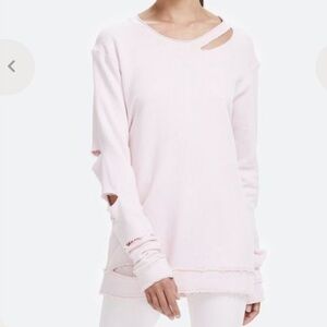 Alala Cypher cut out distressed long sleeves pink cotton sweatshirt. Size XS